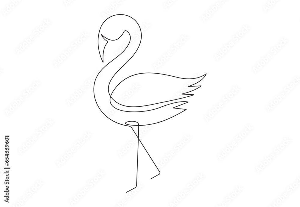 Poster flamingo simple continuous one line drawing vector illustration. isolated on white background stock 