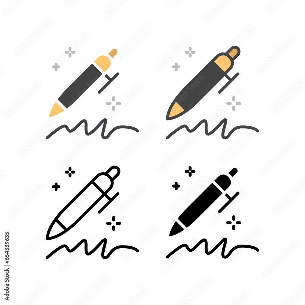 Aufkleber pen with simple lettering silhouette. write messages. pen signing a contract with signature line. ha
