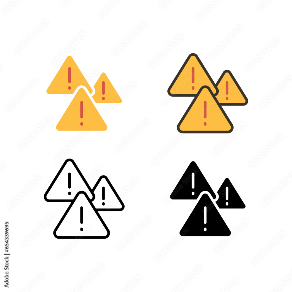 Aufkleber warning attention sign with exclamation symbol in triangle badge for beware. web button, hazard caut