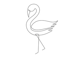 Flamingo simple continuous one line drawing vector illustration. Isolated on white background stock illustration. Premium vector.
