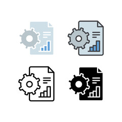 Graph in paper document with cogwheel for Big data processing analytic. Project page evaluation. Data Management, Analysis, Reports, Database icon. Vector illustration Design.