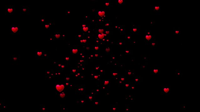 thousands of floating love icon in the night sky with reflection in the pool at festival.