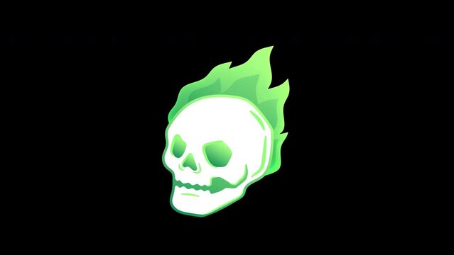 The Burning Green Skull in Black Halloween Background 4K Animation
