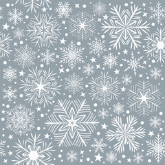 Seamless pattern of snowflakes. Let it snow. For decoration of borders, postcards, posters, flyers for the New Year and Christmas holidays. Vector illustration