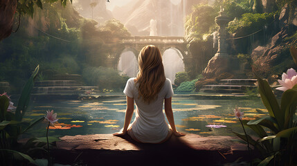 Girl meditating in lotus position