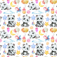 Naklejka premium Safari Watercolor seamless pattern, Safari Nursery Decor, Cute Animals illustration, Watercolor illustration, Clipart For Kids.
