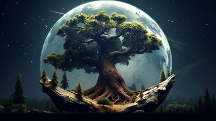 Cercles muraux Pleine Lune arbre Big trees in the future world