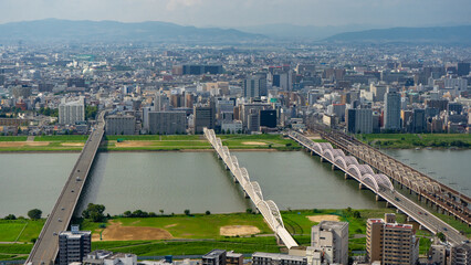 Umeda Sky Building Observatory in Osaka during summer sunny day at Osaka Honshu , Japan : 3...