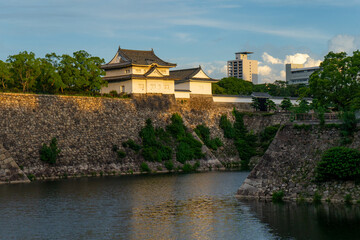 Fototapeta na wymiar Osaka Castle , Garden and Fort in Osaka during summer evening at Osaka Honshu , Japan : 3 September 2019