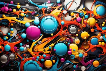 A colorful abstract painting on a black background. AI image.