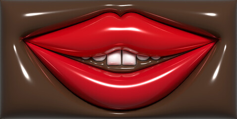 Mouth with red lips and white teeth, 3D rendering illustration