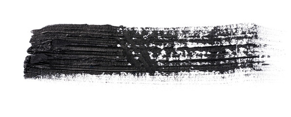 Black paint stroke with bristle brush, swatch isolated on white background