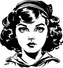 Vintage girl 60s style, young girl, Retro girl head illustration