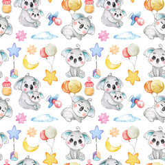 Fototapeta premium Safari Watercolor seamless pattern, Safari Nursery Decor, Cute Animals illustration, Watercolor illustration, Clipart For Kids.