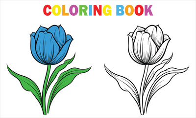 Tulips Elephant coloring book pages for children, Tulips coloring book pages, Spring flowers
