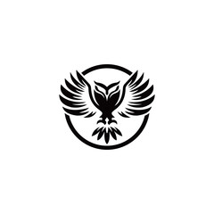 owl bird design in circle black color logo vector