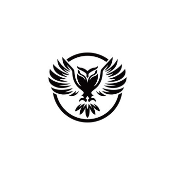 owl bird design in circle black color logo vector