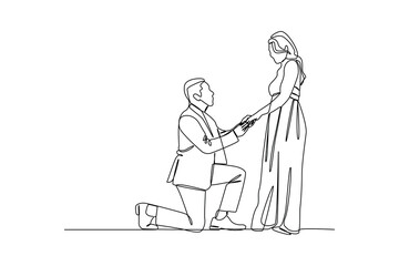 Man proposes to his girlfriend. Newlyweds holding hands, hugging, engaged. Element for engagement isolated on white background. vector illustration of engaged.