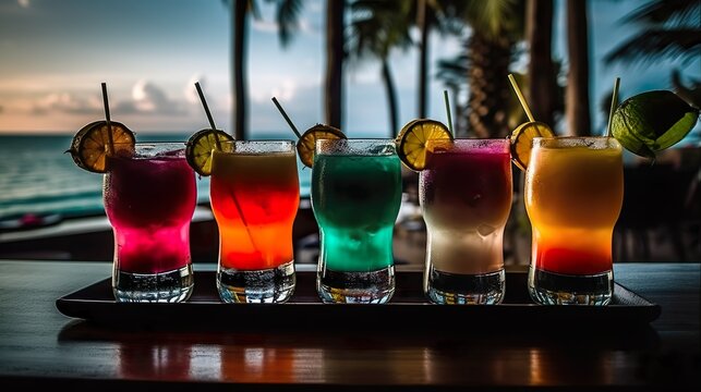 Sundowner drinks colorful on beachbar artwork in high resolution for print