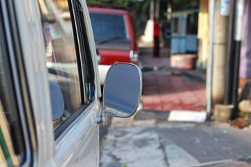 Close up of mirror on a Classic Car, old car mirror