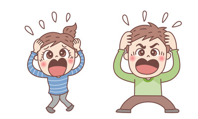 Couple holding their heads in shock