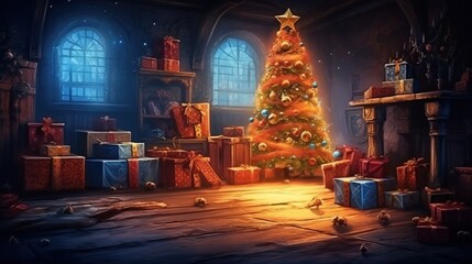 Obraz premium Interior in Christmas night background wallpaper