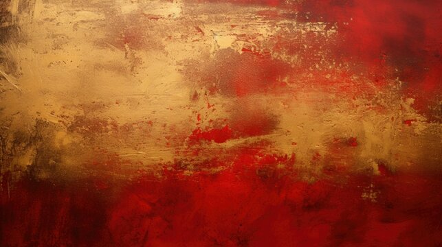 Christmas Brushed Paint red and gold background. Paint Brush Stroke textural Background web banner. Oil acrylic paint background