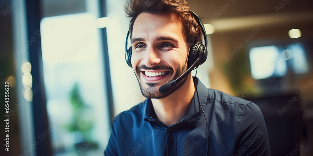 Poster a picture of a person using a headset