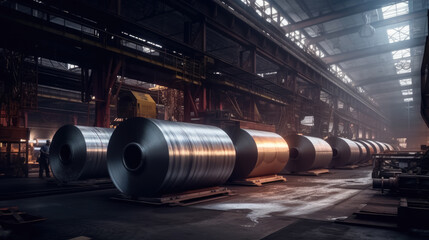 Roll of galvanized steel sheet at a metalworking factory