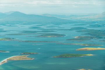 Panoramic, scenic sea and mountain landscape with islands. View from Croagh Patrick -  important...