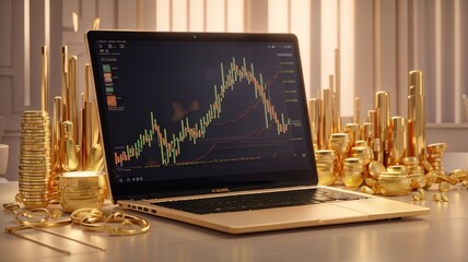 notebook gráfico na tela, investimentos, ações