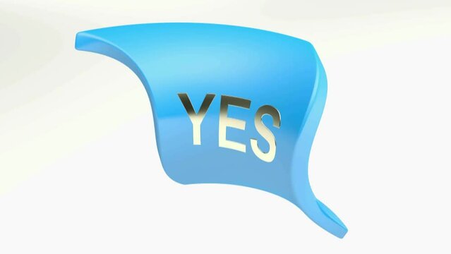 Yes blue flag isolated on white background - 3D rendering video clip animation