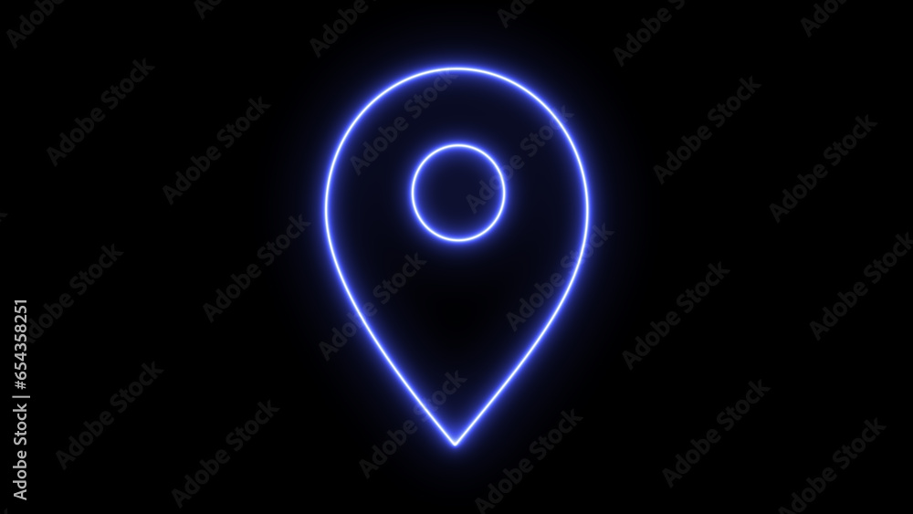 Fototapete a neon gps status on a black background. purple neon map pin icon. glowing neon sign, outline pointe