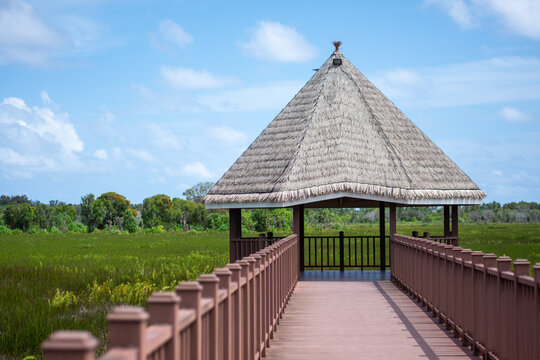 wooden pavilion in the park addu