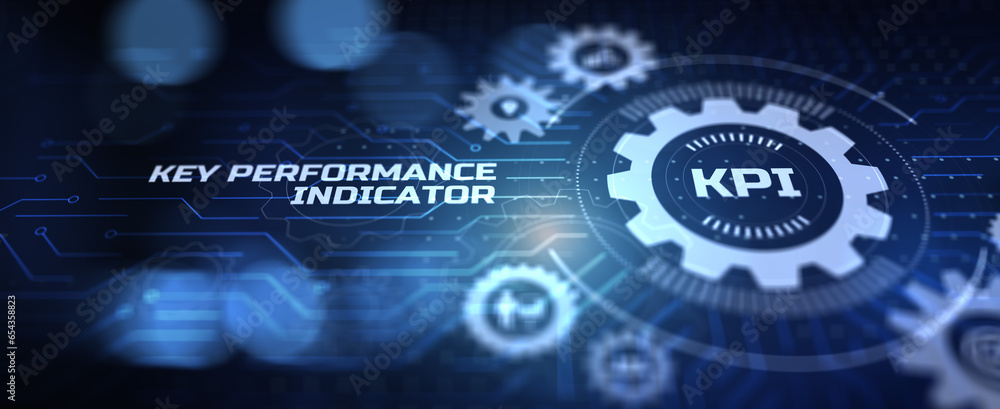 Poster kpi key performance indicator business finance concept on virtual screen.