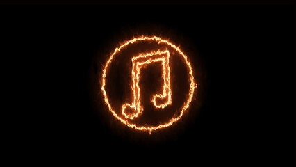 Orange color music note cover neon symbol sign.  Photo element in neon style icon. Simple icon for website, web design, mobile app, info graphics. Music sign icon. black background.