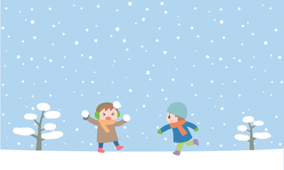 雪合戦するこども