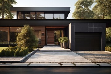 A contemporary home with entry doors