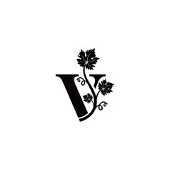 letter "V" with maple leaves. black color logo vector