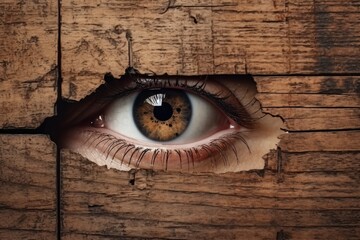 A woman s gaze peering through a keyhole evoking notions of voyeurism curiosity stalking surveillance and protection - obrazy, fototapety, plakaty