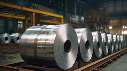 Roll of galvanized steel sheet at a metalworking factory - obrazy, fototapety, plakaty