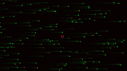 Microcircuit of silicon chip and pattern of binary code on dark background. Concepts of information security and computer programming.