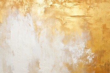 Abstract textured painting with gold bronze beige and white brushstrokes on a canvas wall