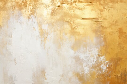Abstract textured painting with gold bronze beige and white brushstrokes on a canvas wall