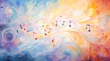 Fotobehang Abstract colorful musical background: painting of musical notes, background with colorful music notes  © VisionCraft