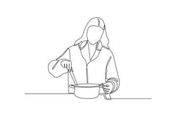 Young mother cooking. Collection of cartoon man and woman preparing food. Cooking illustration in black and white background. Cartoon character flat vector illustration.