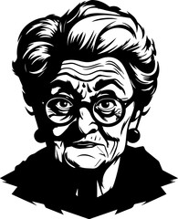 Vintage grandmother head in glasses  60s style, Retro comics grandmother in glasses  illustration