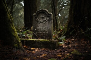 Fototapeta premium Ancient tombstone on a grave in a cemetery