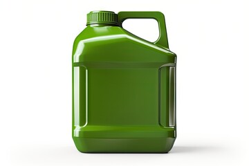 Angle image of green plastic canister with lid isolated on white background Jerrycan containing liquid substance such as disinfectant detergent or lubricant