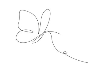  Continuous one line drawing of beautiful butterfly. Isolated on white background vector illustration. Premium vector.